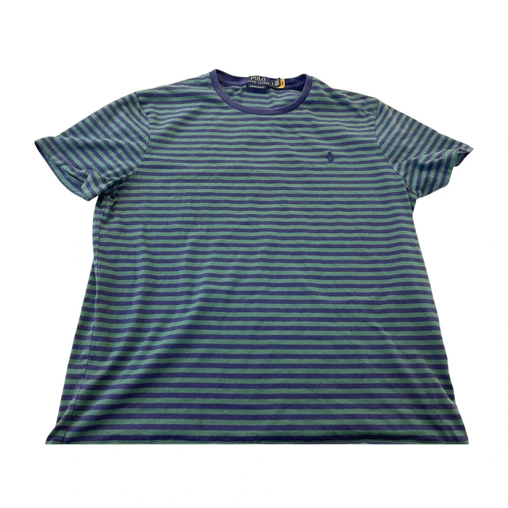 Polo Ralph Lauren Mens Custom Slim Fit Striped T-Shirt Navy Green Large